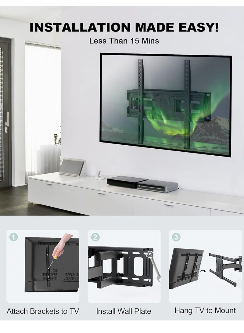 ELTRAZONE Full Motion TV Wall Mount Bracket for Most 26-55 Inch LED LCD OLED Flat and Curved TVs, Dual Articulating Swivel Arms Extension Tilts Rotation with Max VESA 400x400mm, Holds up to 99 lbs - Image 5