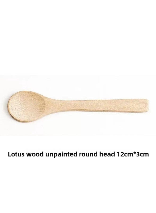 Mini Wooden Spoons Unpainted Lotus Wood Spoons Text Logo Engraving Honey Jam Dinnerware Activity Gifts-Color:No. 14 Lotus Wood Unpainted Round Head 12cm * 3cm  - Image 1