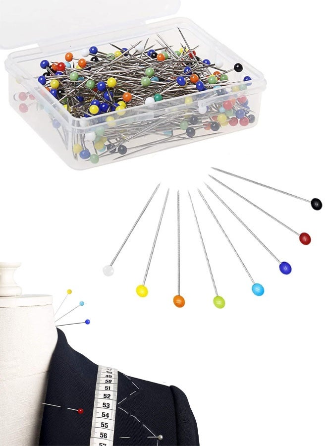 250 قطعة من دبابيس الخياطة برؤوس زجاجية، دبابيس رأس، دبابيس كروية زجاجية مستقيمة للخياطة، تزيين الحرف، 38 مم متعدد الألوان، خياطة، دبابيس من الفولاذ المقاوم للصدأ، خياطون، دبابيس، دبابيس ووسائد دبابيس - Image 1