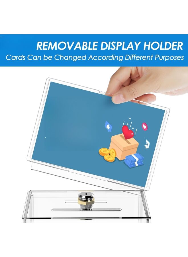Generic Acrylic Donation Box with Lock and Sign Holder, Clear Ballot Box Donation Boxes for Fundraising with Lock(Clear)  - Image 2
