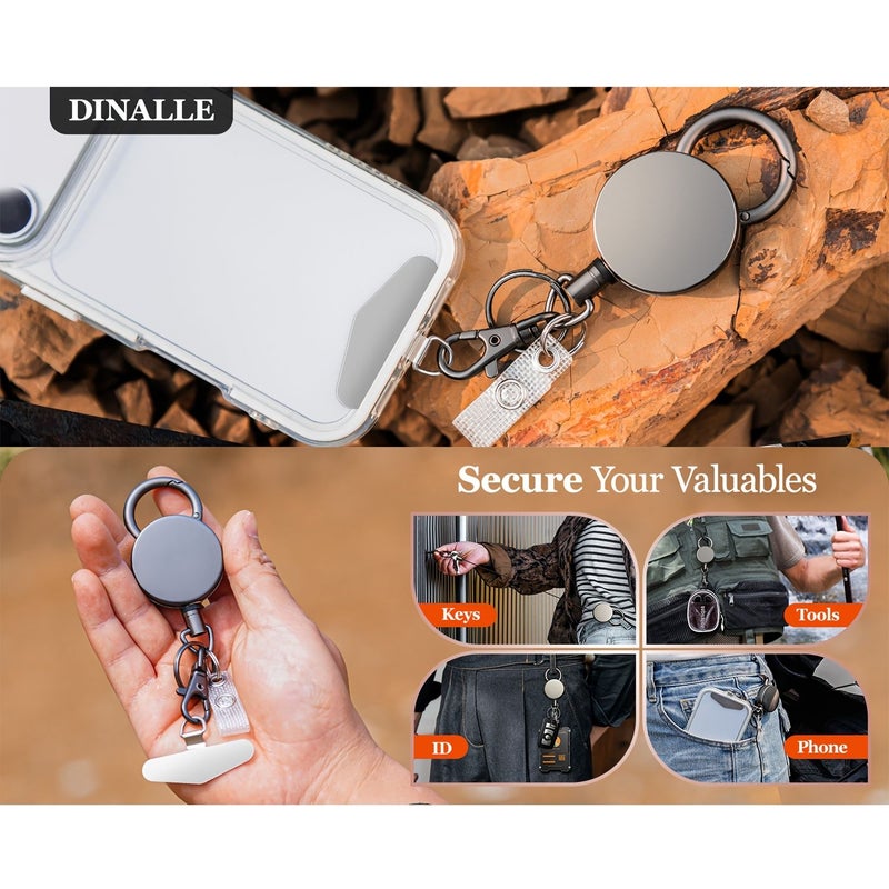 Retractable Cell Phone Lanyard Heavy Duty Metal Anti Theft Phone Tether With Belt Clip Carabiner Universal Anchor Black - Image 5