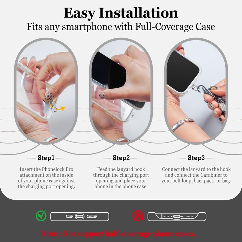 Retractable Cell Phone Lanyard Heavy Duty Metal Anti Theft Phone Tether With Belt Clip Carabiner Universal Anchor Black - Image 2