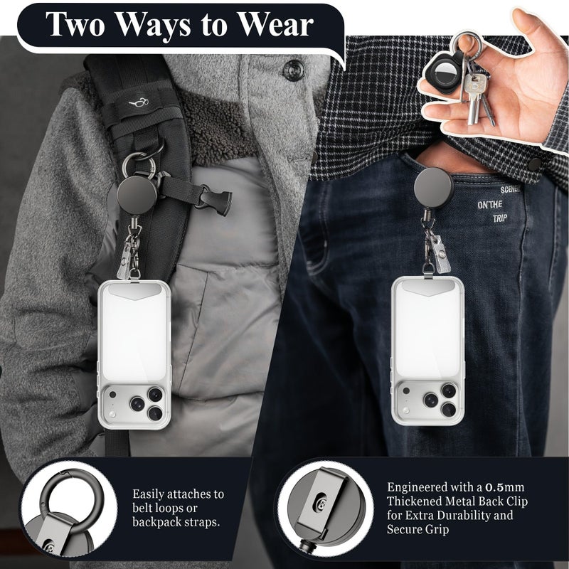 Retractable Cell Phone Lanyard Heavy Duty Metal Anti Theft Phone Tether With Belt Clip Carabiner Universal Anchor Black - Image 3