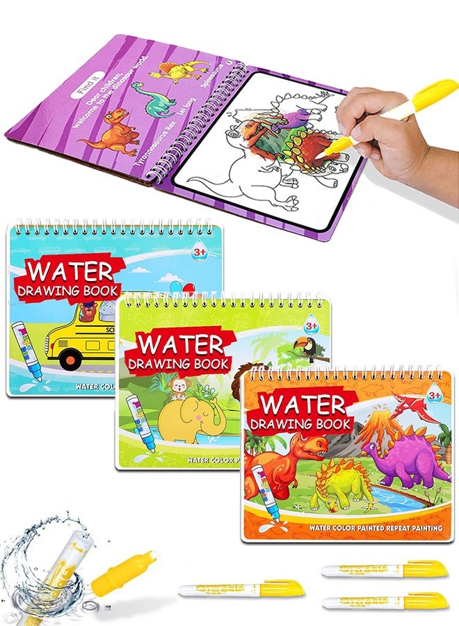 Lemon 3 Pcs Water Drawing Book,Water Coloring & Doodle Book,Reusable Water Reveal Activity Books for Kid,Painting Color Wonder Coloring Books,Gift for Girl & Boy  (Dinosaurs, Farms, And Vehicles) - Image 1