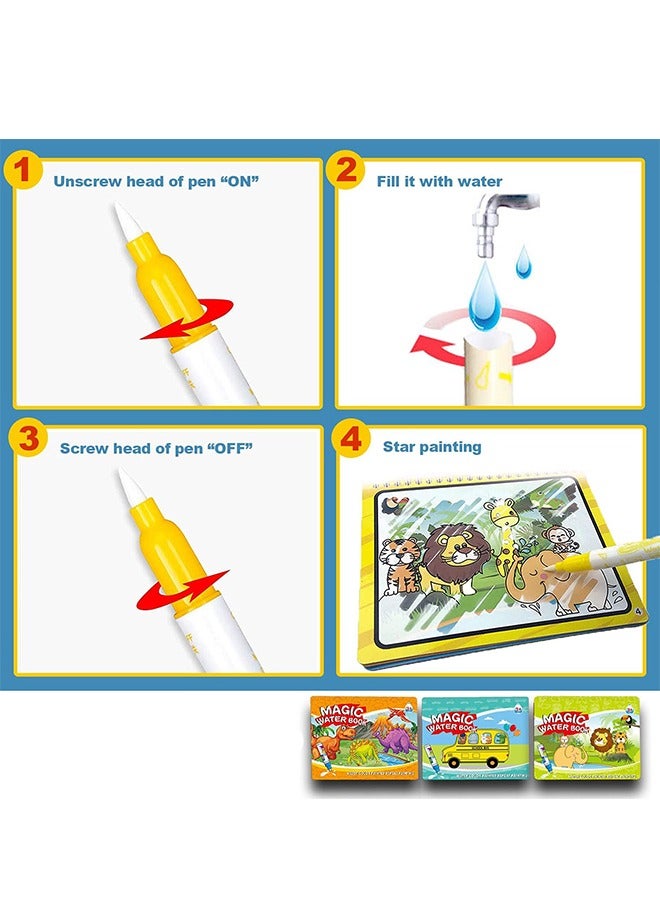 Lemon 3 Pcs Water Drawing Book,Water Coloring & Doodle Book,Reusable Water Reveal Activity Books for Kid,Painting Color Wonder Coloring Books,Gift for Girl & Boy  (Dinosaurs, Farms, And Vehicles) - Image 2