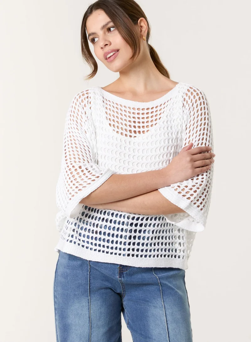 Blue Vanilla Round Neck Net Top