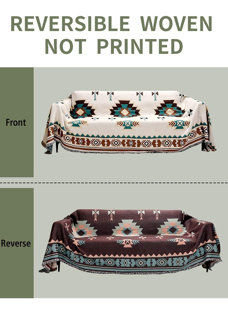 LEOKOR Weave Sofa Cover Double Side Slipcover Fashion Geometric Pattern Couch Covers for 3 Seater Sofa Blanket for Bed Washable Soft Throw Blanket for Bed Non-Slip Large Size 180 * 300CM  - Image 2