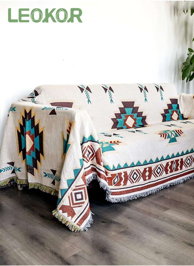 LEOKOR Weave Sofa Cover Double Side Slipcover Fashion Geometric Pattern Couch Covers for 3 Seater Sofa Blanket for Bed Washable Soft Throw Blanket for Bed Non-Slip Large Size 180 * 300CM  - Image 4