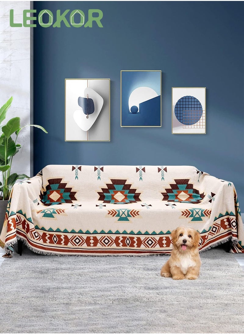LEOKOR Weave Sofa Cover Double Side Slipcover Fashion Geometric Pattern Couch Covers for 3 Seater Sofa Blanket for Bed Washable Soft Throw Blanket for Bed Non-Slip Large Size 180 * 300CM  - Image 1