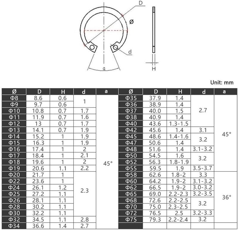 Snap Rings Internal External Retaining Circlips A2 Stainless C-Clip Washers Ring M8 M9 M10 M11 M12 M13-M75(2pcs,M26) - Image 2