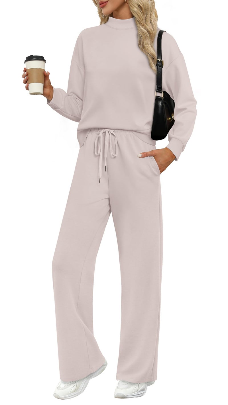 WIHOLL Lounge Sets for Women 2 Piece Travel Airport Outfits on Plane Fall Business Casual Loungewear Ladies Long Sleeve Pullover Tracksuits Spring Resort Wear Matching Sets Womens Clothing Khaki S - Image 1