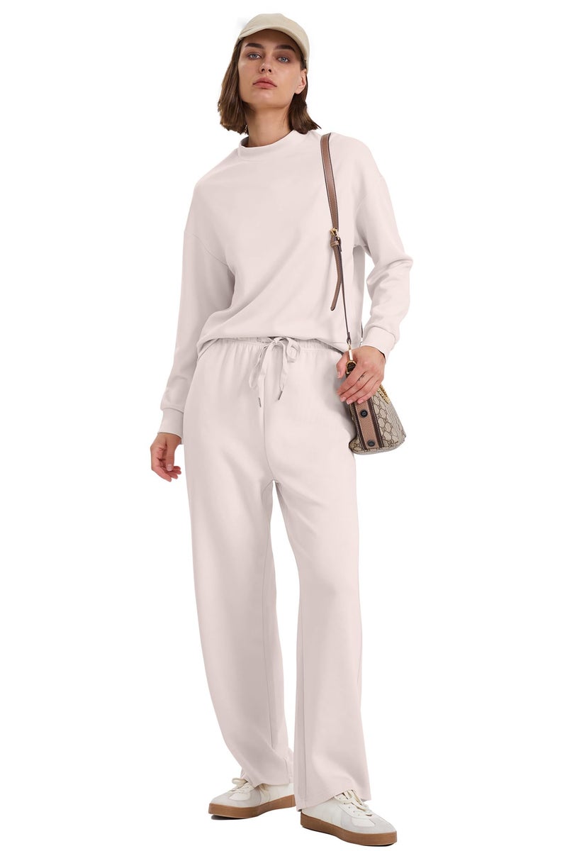 WIHOLL Lounge Sets for Women 2 Piece Travel Airport Outfits on Plane Fall Business Casual Loungewear Ladies Long Sleeve Pullover Tracksuits Spring Resort Wear Matching Sets Womens Clothing Khaki S - Image 4