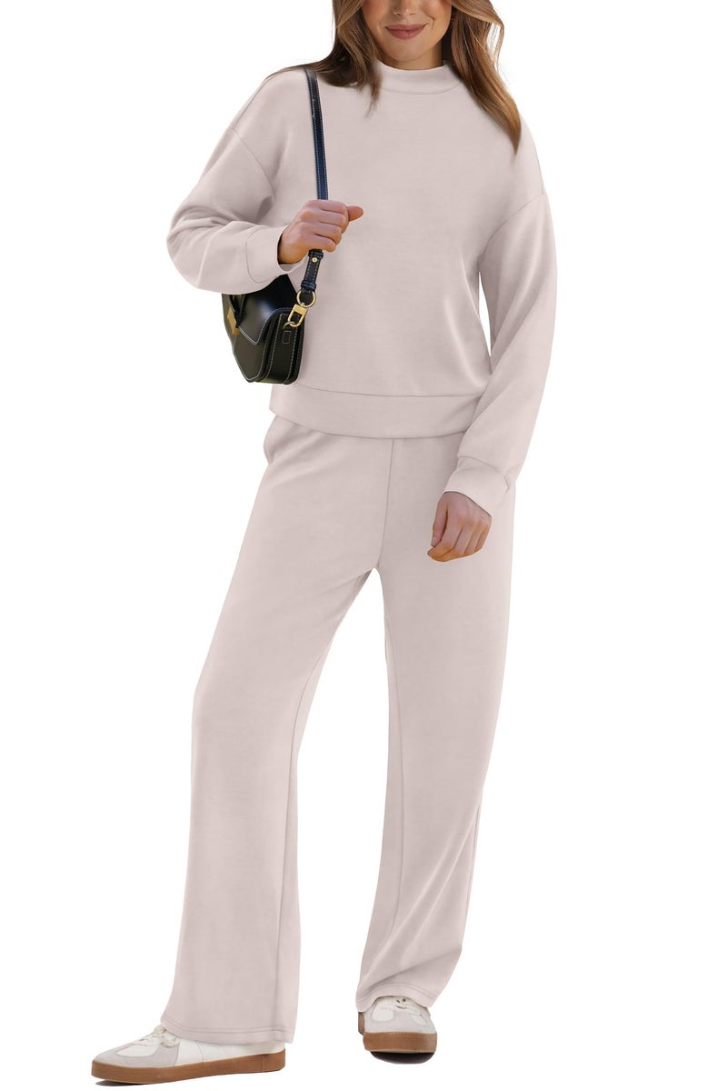 WIHOLL Lounge Sets for Women 2 Piece Travel Airport Outfits on Plane Fall Business Casual Loungewear Ladies Long Sleeve Pullover Tracksuits Spring Resort Wear Matching Sets Womens Clothing Khaki S - Image 2