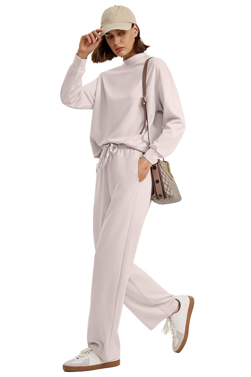 WIHOLL Lounge Sets for Women 2 Piece Travel Airport Outfits on Plane Fall Business Casual Loungewear Ladies Long Sleeve Pullover Tracksuits Spring Resort Wear Matching Sets Womens Clothing Khaki S - Image 3