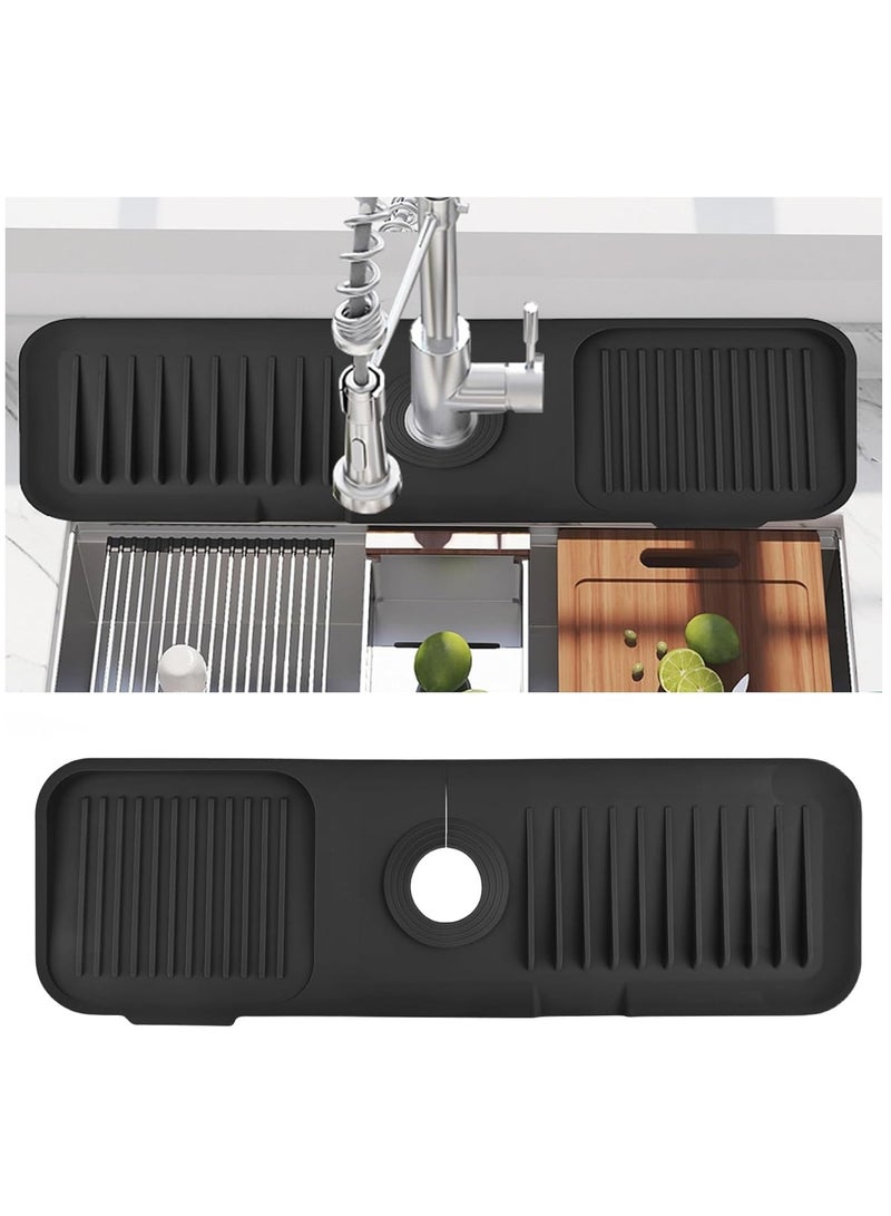 Relex Kitchen Sink Splash Guard, Silicone Draining Mat, Faucet Mat for Bathroom Kitchen Sink, 5° Slope Anti Slip Sink Draining Pad, Kitchen Countertop Protect Accessories, Black - Image 1