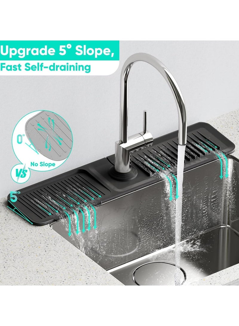 Relex Kitchen Sink Splash Guard, Silicone Draining Mat, Faucet Mat for Bathroom Kitchen Sink, 5° Slope Anti Slip Sink Draining Pad, Kitchen Countertop Protect Accessories, Black - Image 3