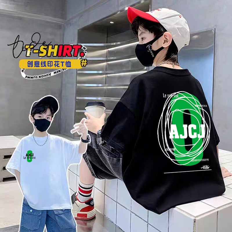 Boys Summer T-Shirt Short-Sleeved Children'S Summer Cotton Half-Sleeved T-Shirt Boys Trendy Brand Fried Street Top T - Image 1