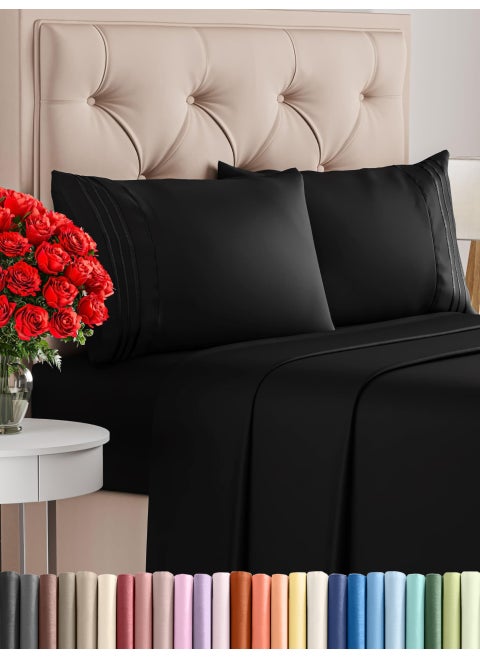 Twin 4 Piece Sheet Set  Comfy Breathable  Cooling  Ultra Soft Hotel Luxury Bedding Set with 816 Inch Deep Pockets  1 Flat  1 Fitted Sheet  2 Pillowcases  Cozy Wrinkle Free  Easy Care  Black