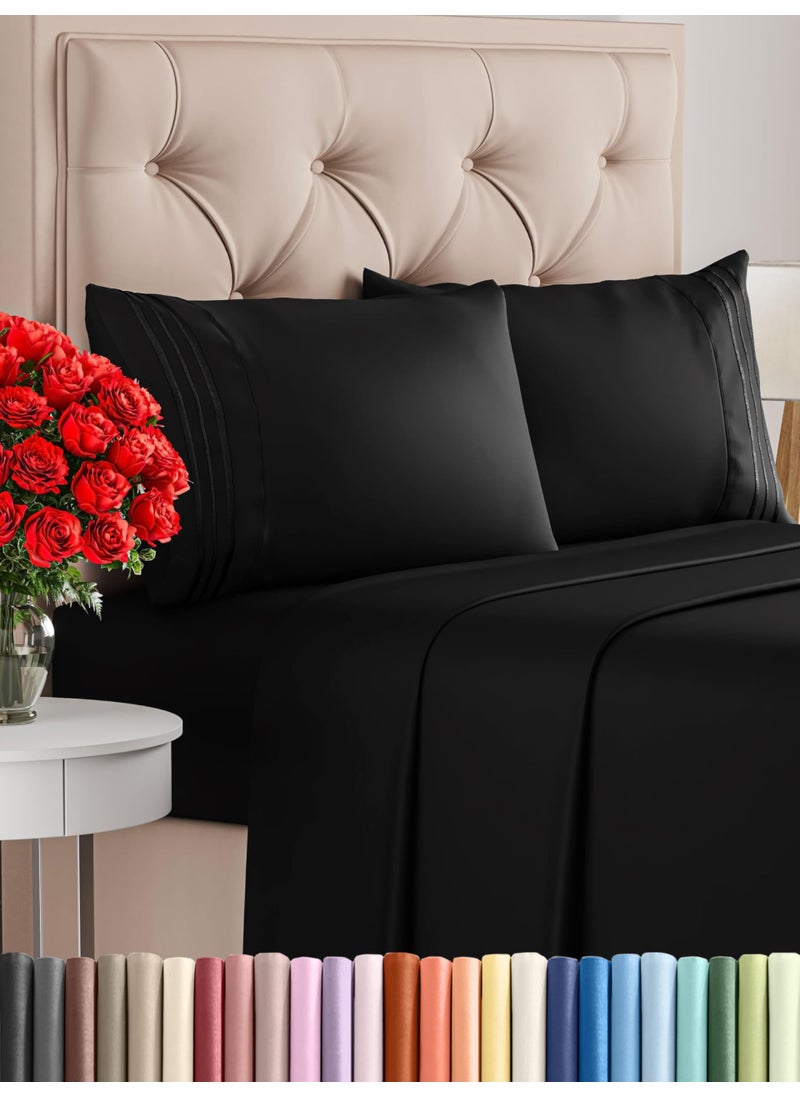 Twin 4 Piece Sheet Set  Comfy Breathable  Cooling  Ultra Soft Hotel Luxury Bedding Set with 816 Inch Deep Pockets  1 Flat  1 Fitted Sheet  2 Pillowcases  Cozy Wrinkle Free  Easy Care  Black
