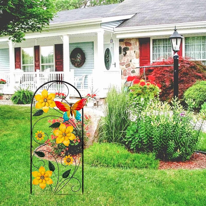 YEAHOME Garden Decor for Outside, 33" Flower Butterflies Decorative Garden Stakes for Spring Garden Decor, Metal Yard Art Stakes for Outdoor Lawn Backyard Porch Decorations - Image 2