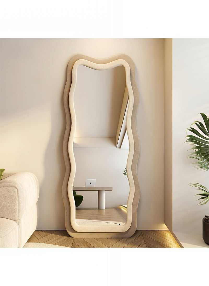 تايمي مرآة كبيرة بتصميم انيق 160x60سم - مرآة كاملة الطول باطارمخملي بني/بيج- تصميمها الرائع يناسب غرفة المعيشة وغرف اللبس وغرف النوم - Image 2