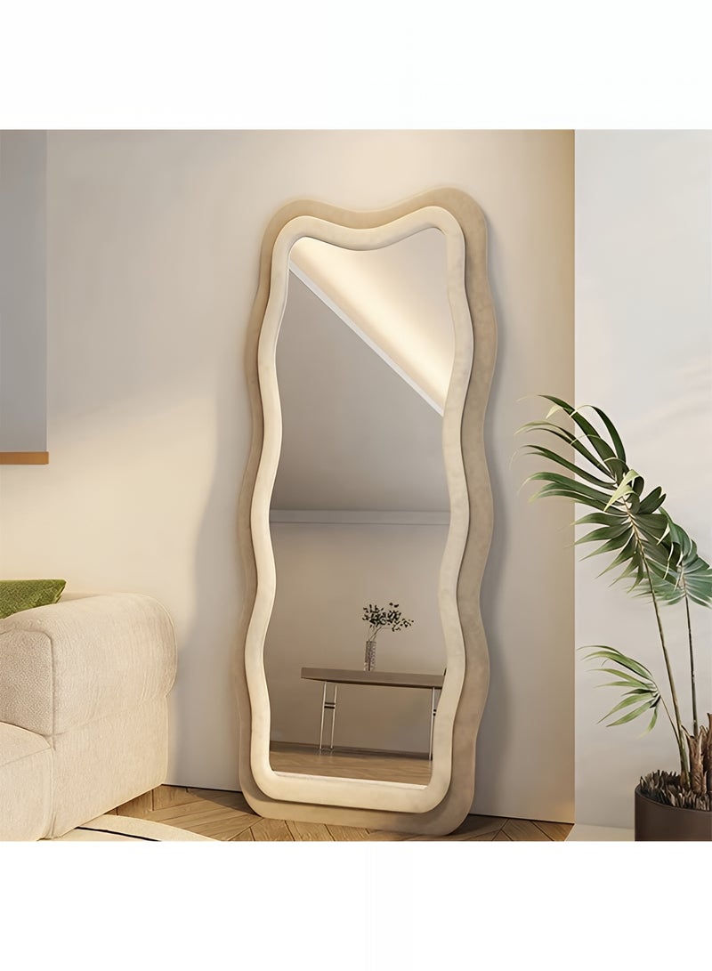 تايمي مرآة كبيرة بتصميم انيق 160x60سم - مرآة كاملة الطول باطارمخملي بني/بيج- تصميمها الرائع يناسب غرفة المعيشة وغرف اللبس وغرف النوم - Image 3