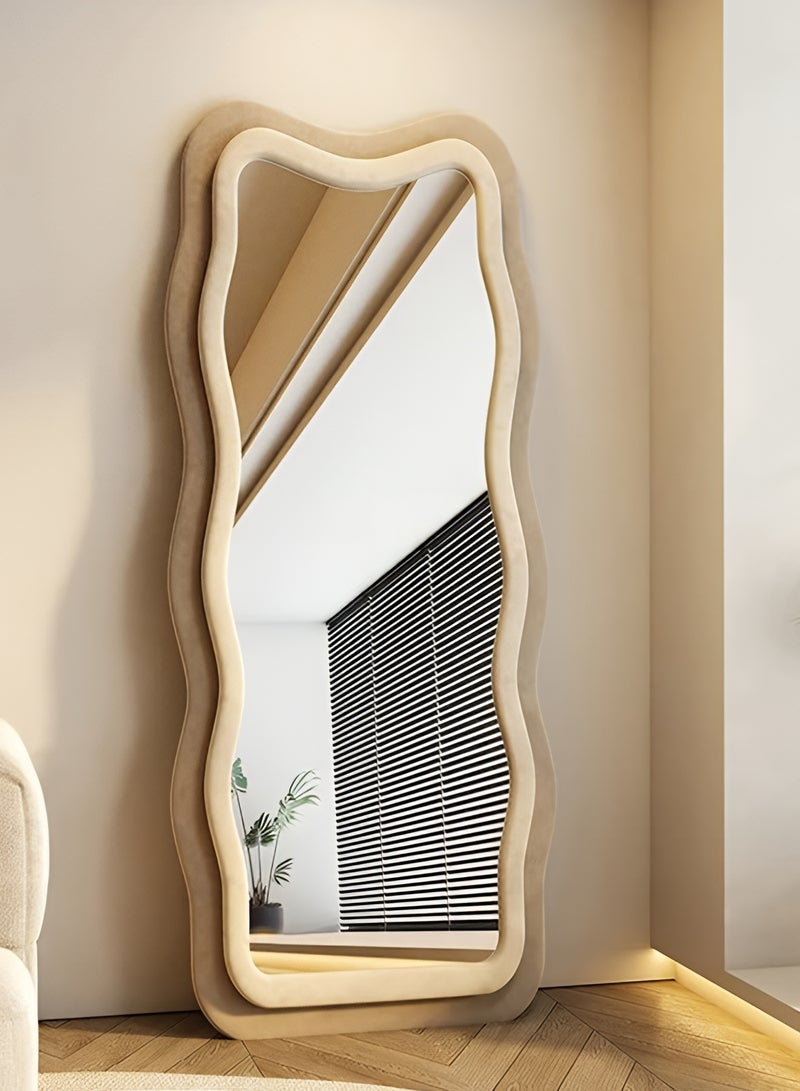 تايمي مرآة كبيرة بتصميم انيق 160x60سم - مرآة كاملة الطول باطارمخملي بني/بيج- تصميمها الرائع يناسب غرفة المعيشة وغرف اللبس وغرف النوم - Image 1