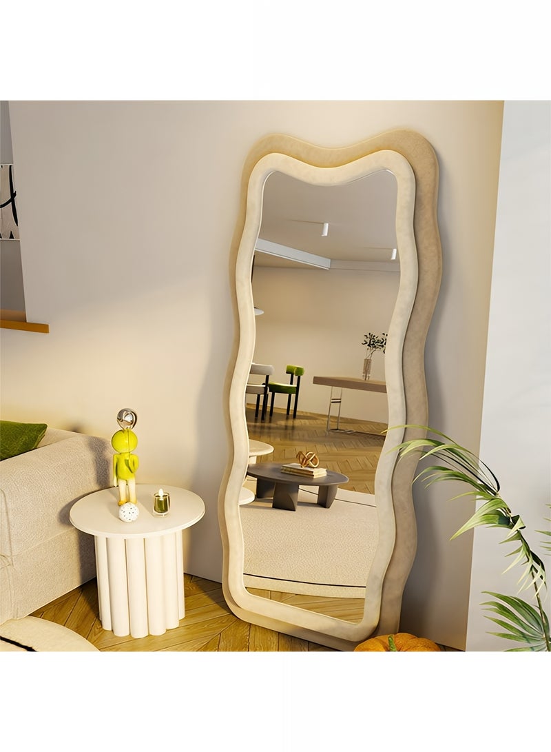 تايمي مرآة كبيرة بتصميم انيق 160x60سم - مرآة كاملة الطول باطارمخملي بني/بيج- تصميمها الرائع يناسب غرفة المعيشة وغرف اللبس وغرف النوم - Image 5