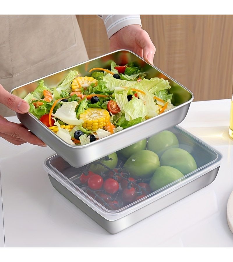 6pcs Stainless Steel Square Food Storage Containers With Clear Leak Proof Lids Stackable - Image 4