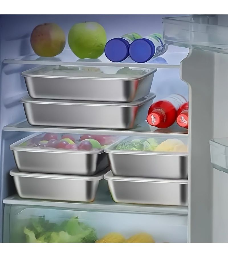 6pcs Stainless Steel Square Food Storage Containers With Clear Leak Proof Lids Stackable - Image 2