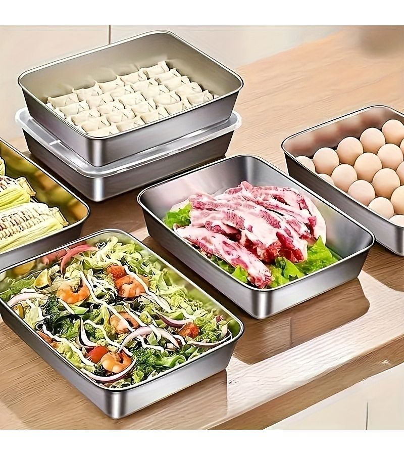 6pcs Stainless Steel Square Food Storage Containers With Clear Leak Proof Lids Stackable - Image 1