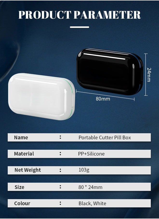 2-in-1 Pill Cutter, Travel Pill Box with Stainless Steel Blade, Removable Cleanable, Suitable for Storing Vitamins and Prescription Drugs