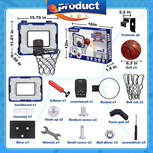 OCHIDO Indoor Basketball Hoop for Kids Age 510 with Electronic Scoreboard  3 Balls  Over The Door Mini Hoop for Boys Birthday - Image 5