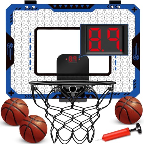 OCHIDO Indoor Basketball Hoop for Kids Age 510 with Electronic Scoreboard  3 Balls  Over The Door Mini Hoop for Boys Birthday - Image 1
