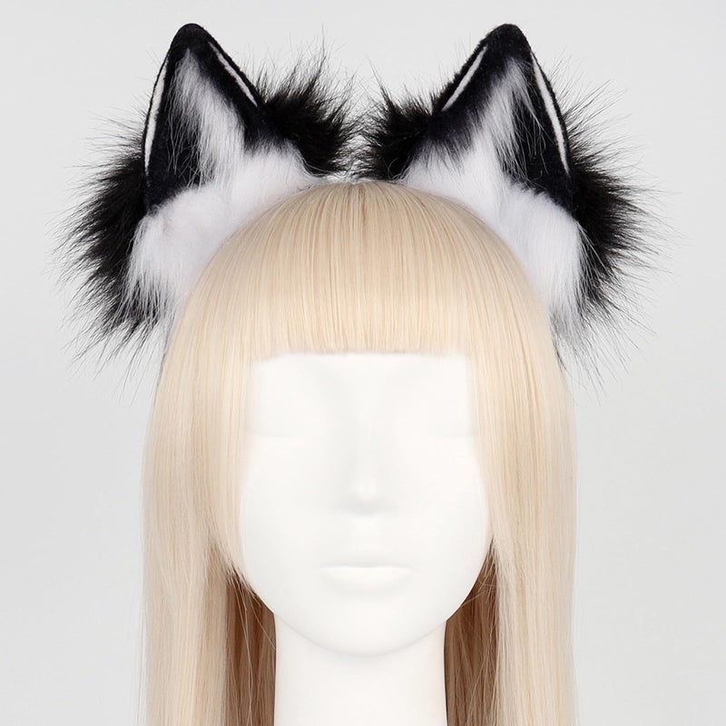 HAOAN Handmade Faux Fur Fox Wolf Ears Headband Halloween Christmas Cosplay Party Costume Accessories - Image 2