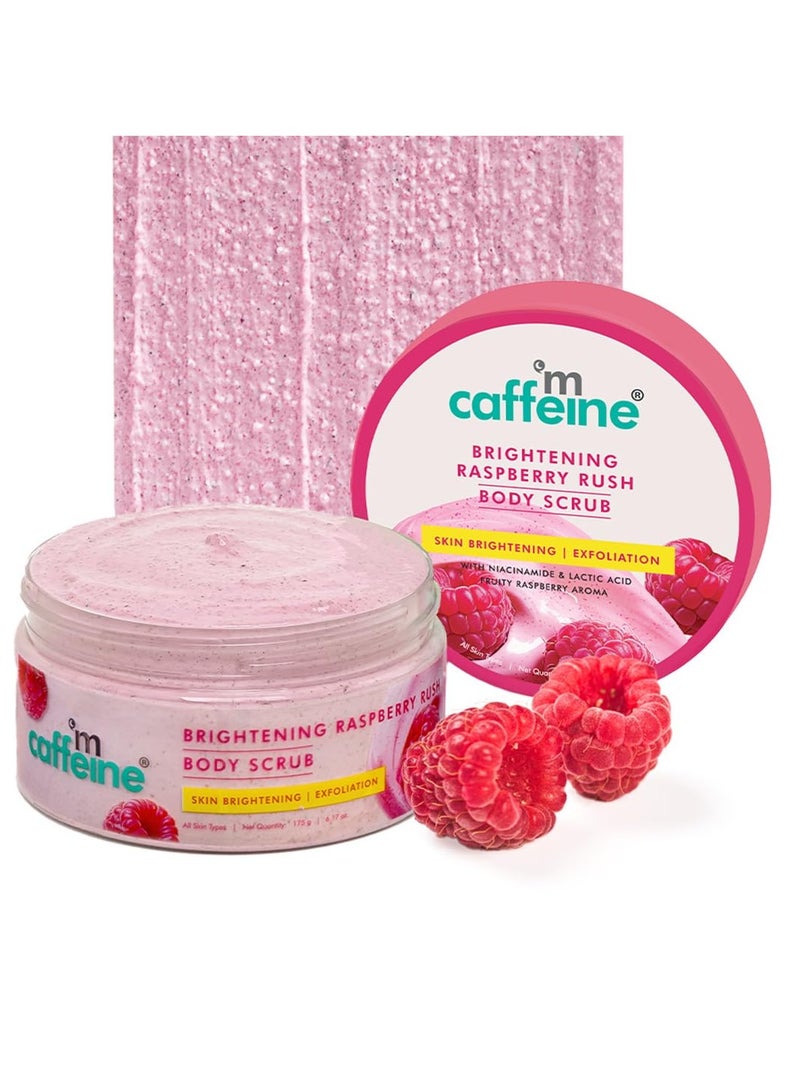 MCaffeine Brightening Raspberry Body Scrub | Tan Removal | AHAs - Lactic & Glycolic Acid, Niacinamide | Vitamin C Rich for Brighter, Soft Skin | Remove Dry, Dead Skin | Fruity Berries Aroma - 175g  - Image 1