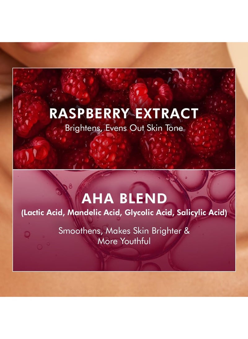 MCaffeine Brightening Raspberry Body Scrub | Tan Removal | AHAs - Lactic & Glycolic Acid, Niacinamide | Vitamin C Rich for Brighter, Soft Skin | Remove Dry, Dead Skin | Fruity Berries Aroma - 175g  - Image 3