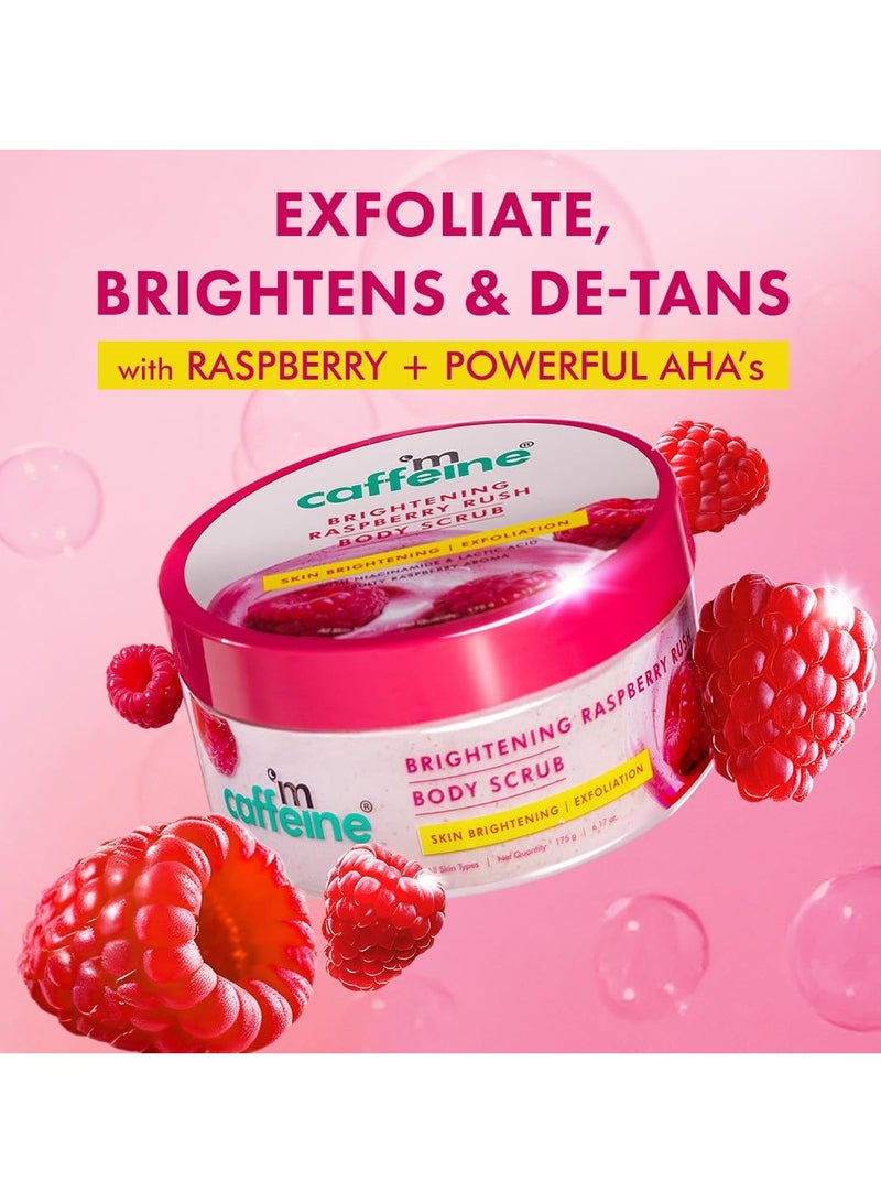MCaffeine Brightening Raspberry Body Scrub | Tan Removal | AHAs - Lactic & Glycolic Acid, Niacinamide | Vitamin C Rich for Brighter, Soft Skin | Remove Dry, Dead Skin | Fruity Berries Aroma - 175g  - Image 2