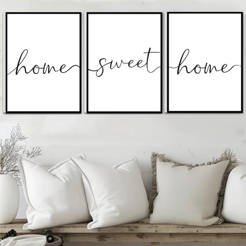 WALTSOM FRAMED Home Sweet Home Wall Art Modern Home Sweet Home Sign for Large Living Room Wall Decor Ready to Hang Set of 3 12x16 Inch Framed - Image 1