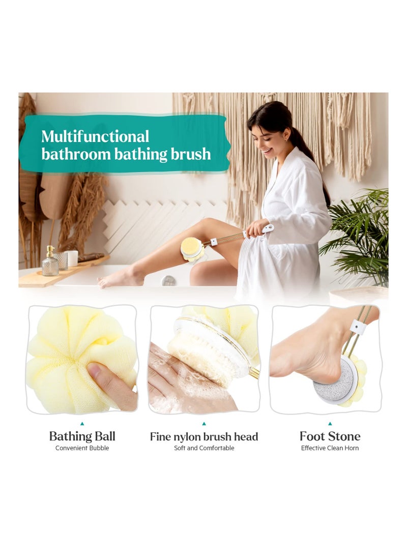 3 in 1 Bath Body Brush, Multifunctional Shower Brush Long-Handled Scrubbe Pumice Stone Dual-Sided Exfoliating Loofah Back Cleanser for Men and Women Exfoliate Massage - Image 2