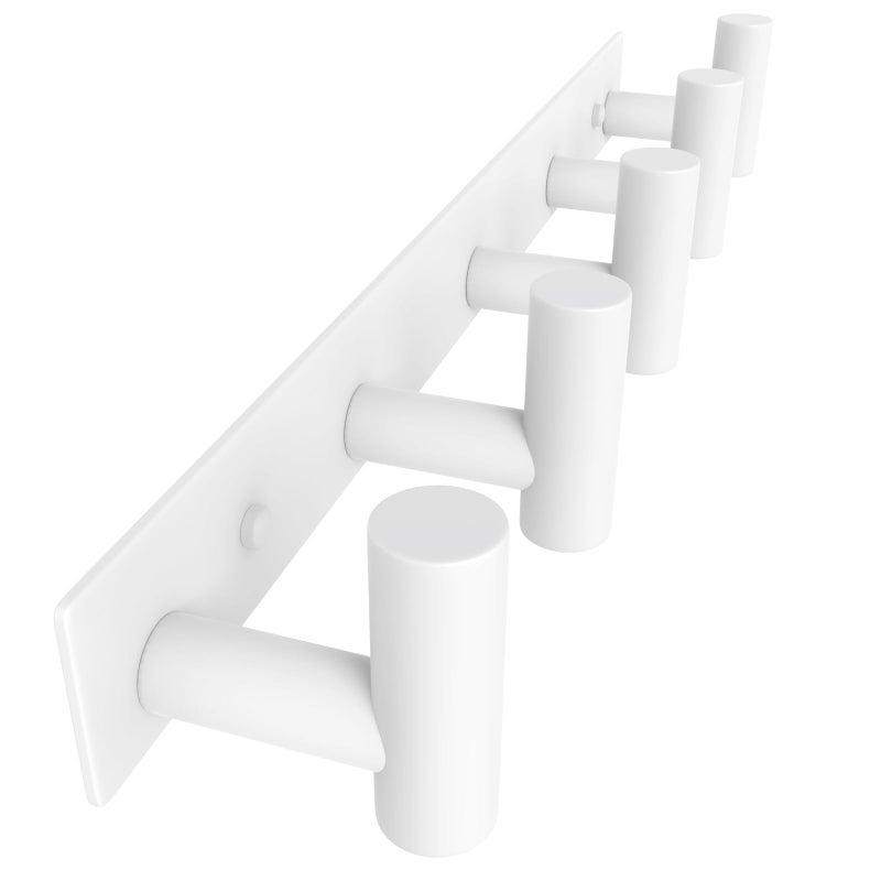 VAEHOLD Hat and Coat Wall Mount Rack Hooks for Robes Bags Keys and Towels Bathroom Towel Hanger Organizer White T Shape 5 Hooks 1 Pack