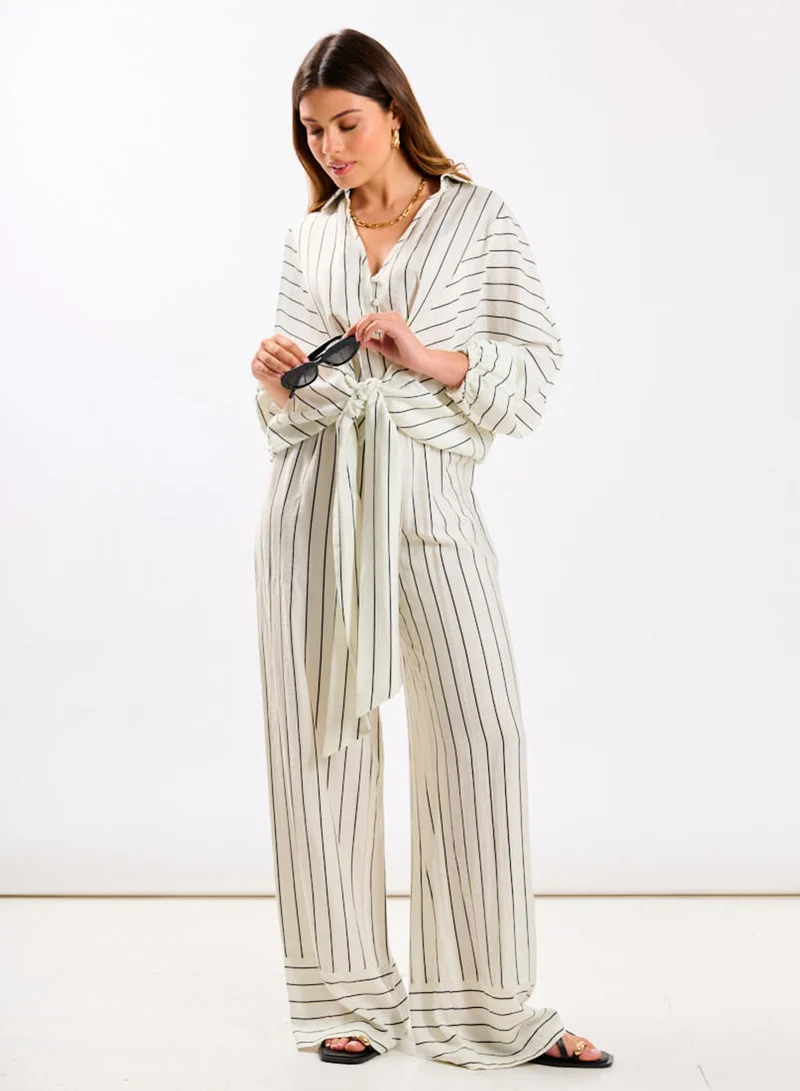 Needs No Label  White Stripe Palazzo Co-ord Trouser for Women | Best Price UAE