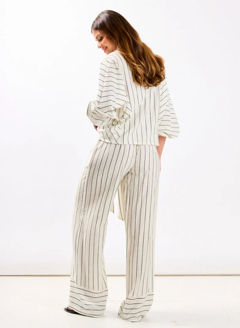 Needs No Label  White Stripe Palazzo Co-ord Trouser for Women | Best Price UAE