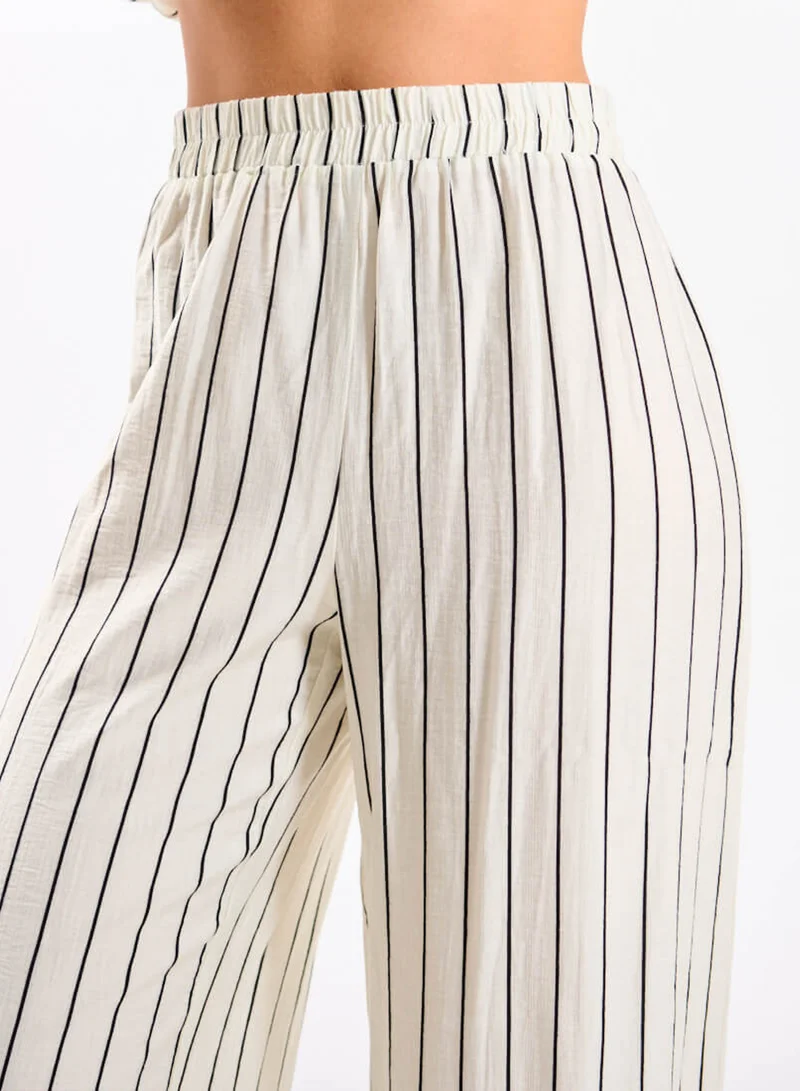 Needs No Label  White Stripe Palazzo Co-ord Trouser for Women | Best Price UAE