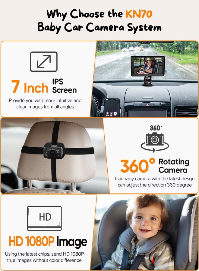 Kidsneed Baby Car Camera 7-Inch Baby Monitor for Car with USB Plug and Play Easy Setup 360 Degree Rotating Backseat Camera Two Kids HD 1080P Rear Facing Seat Cameras - Image 2