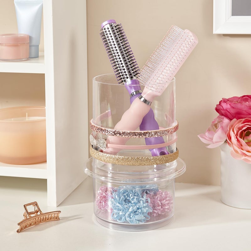 STORi Bella Stackable Clear Plastic Hair Accessory Organizer Set | Round Headband and Hairbrush Holder Stacks on The Storage Containers with Tray Lid | Made in USA - Image 3