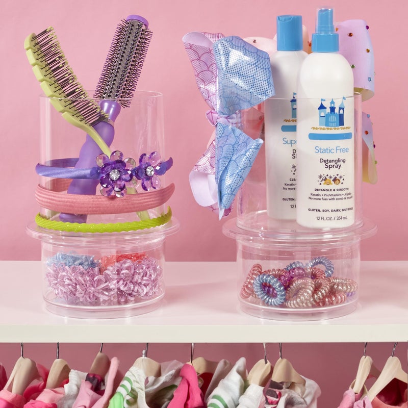 STORi Bella Stackable Clear Plastic Hair Accessory Organizer Set | Round Headband and Hairbrush Holder Stacks on The Storage Containers with Tray Lid | Made in USA - Image 4