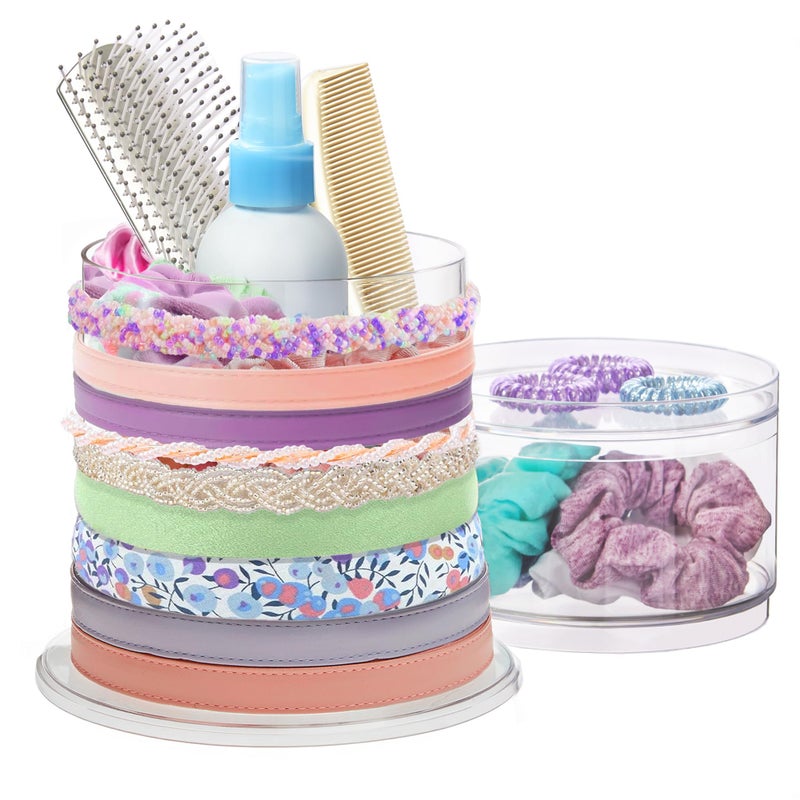STORi Bella Stackable Clear Plastic Hair Accessory Organizer Set | Round Headband and Hairbrush Holder Stacks on The Storage Containers with Tray Lid | Made in USA - Image 1