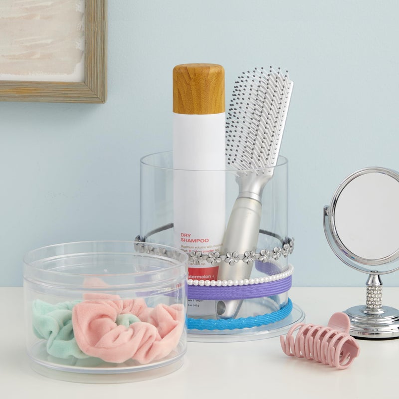 STORi Bella Stackable Clear Plastic Hair Accessory Organizer Set | Round Headband and Hairbrush Holder Stacks on The Storage Containers with Tray Lid | Made in USA - Image 2