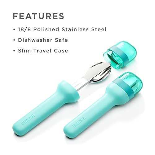 Zoku Stainless Steel Pocket Utensil Set of 3 - Teal Green | Fork, Knife, Spoon in Travel Case| Reusable Portable Cutlery Set Tableware for Adults, Kids, Office, Picnics, Camping, Outdoor, Home - Image 2